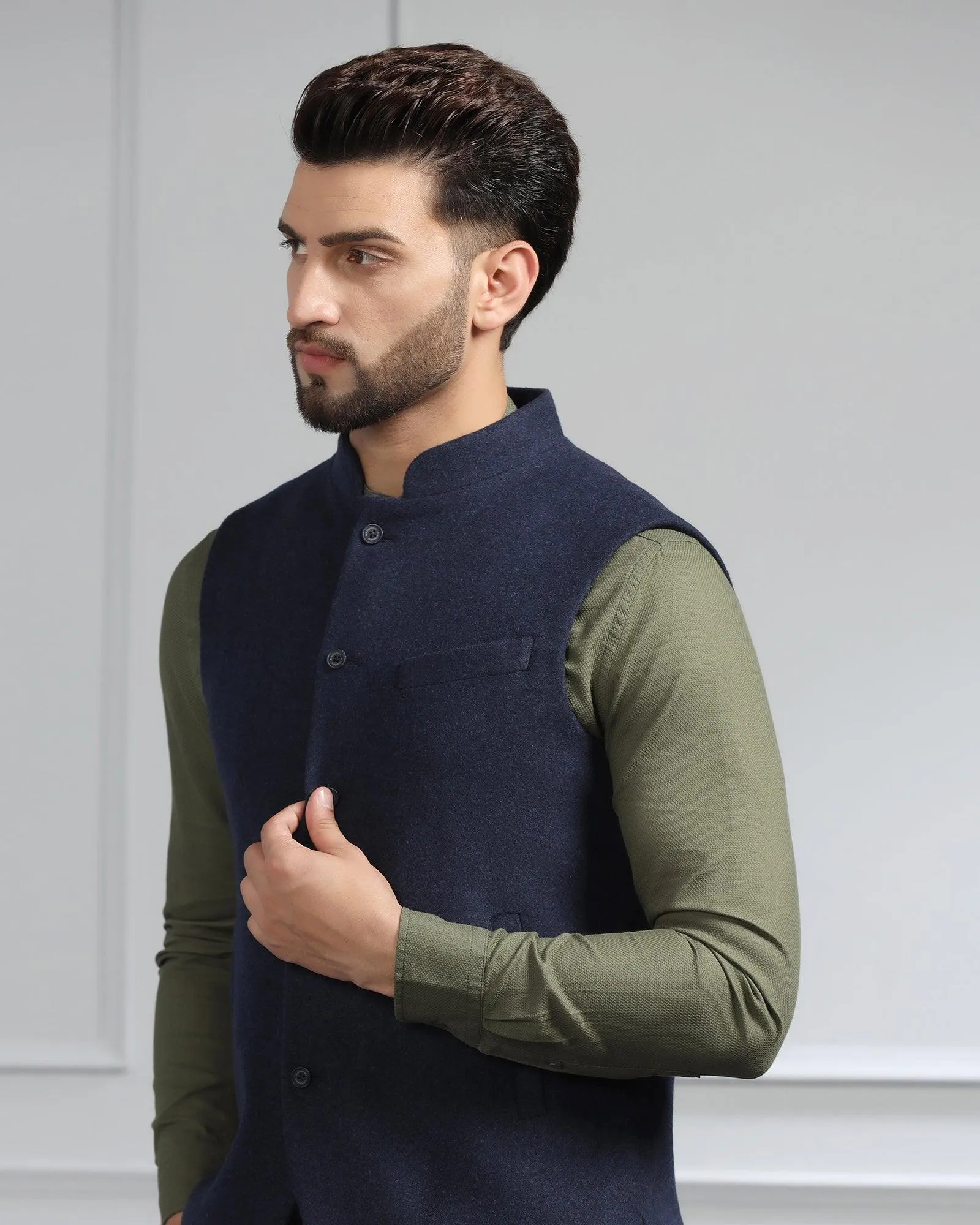 Bandhgala Casual Navy Solid Waistcoat - Canford