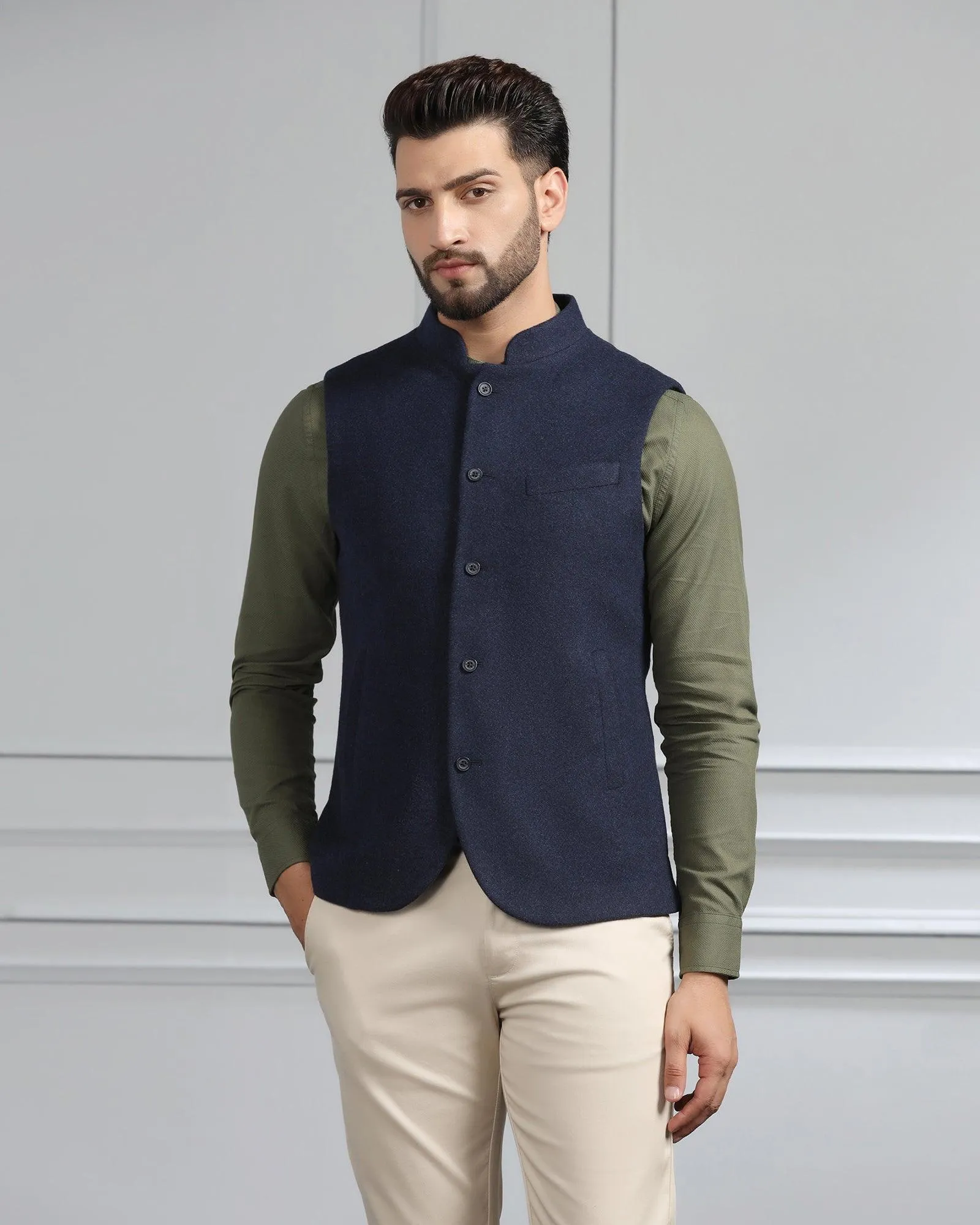 Bandhgala Casual Navy Solid Waistcoat - Canford