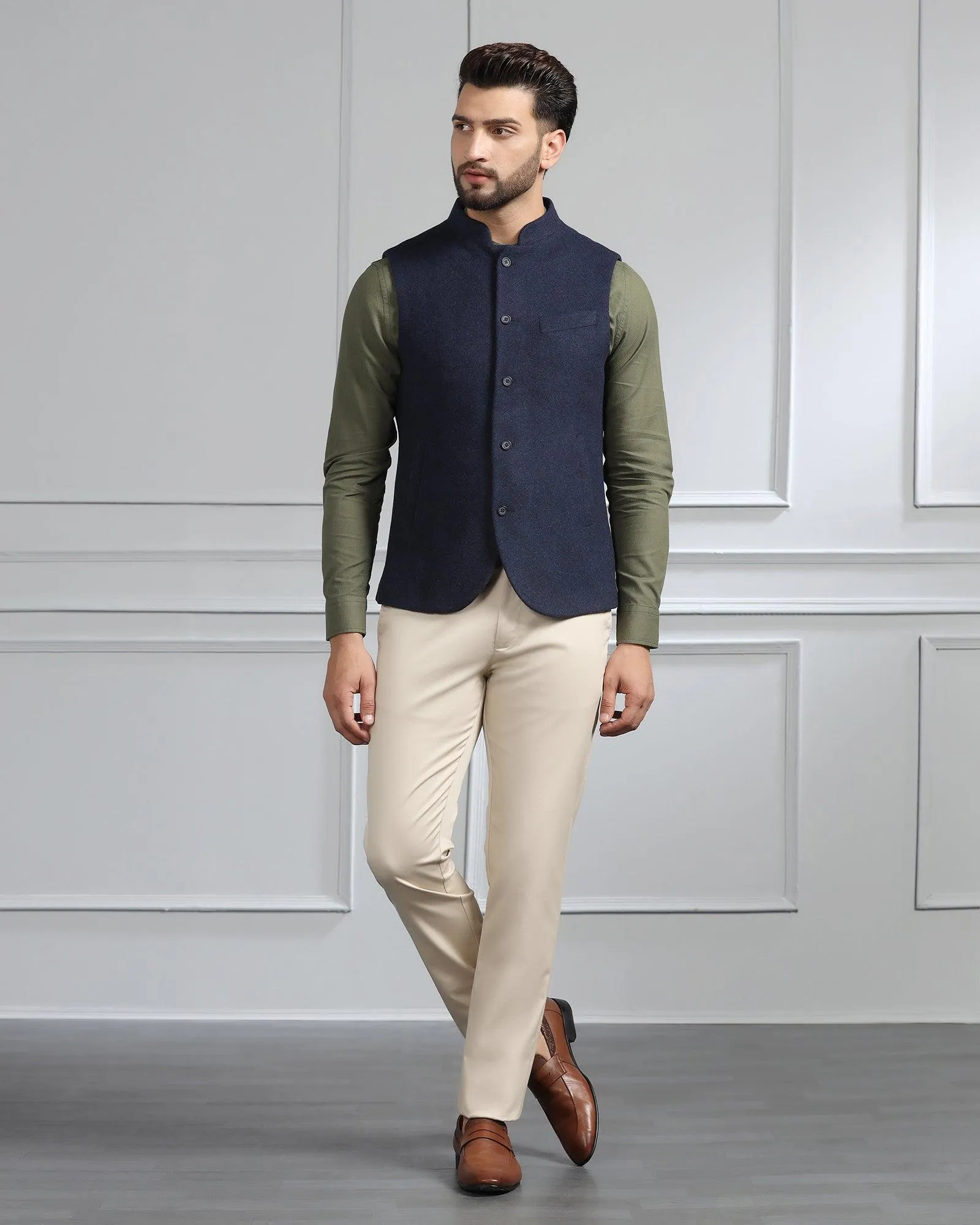 Bandhgala Casual Navy Solid Waistcoat - Canford