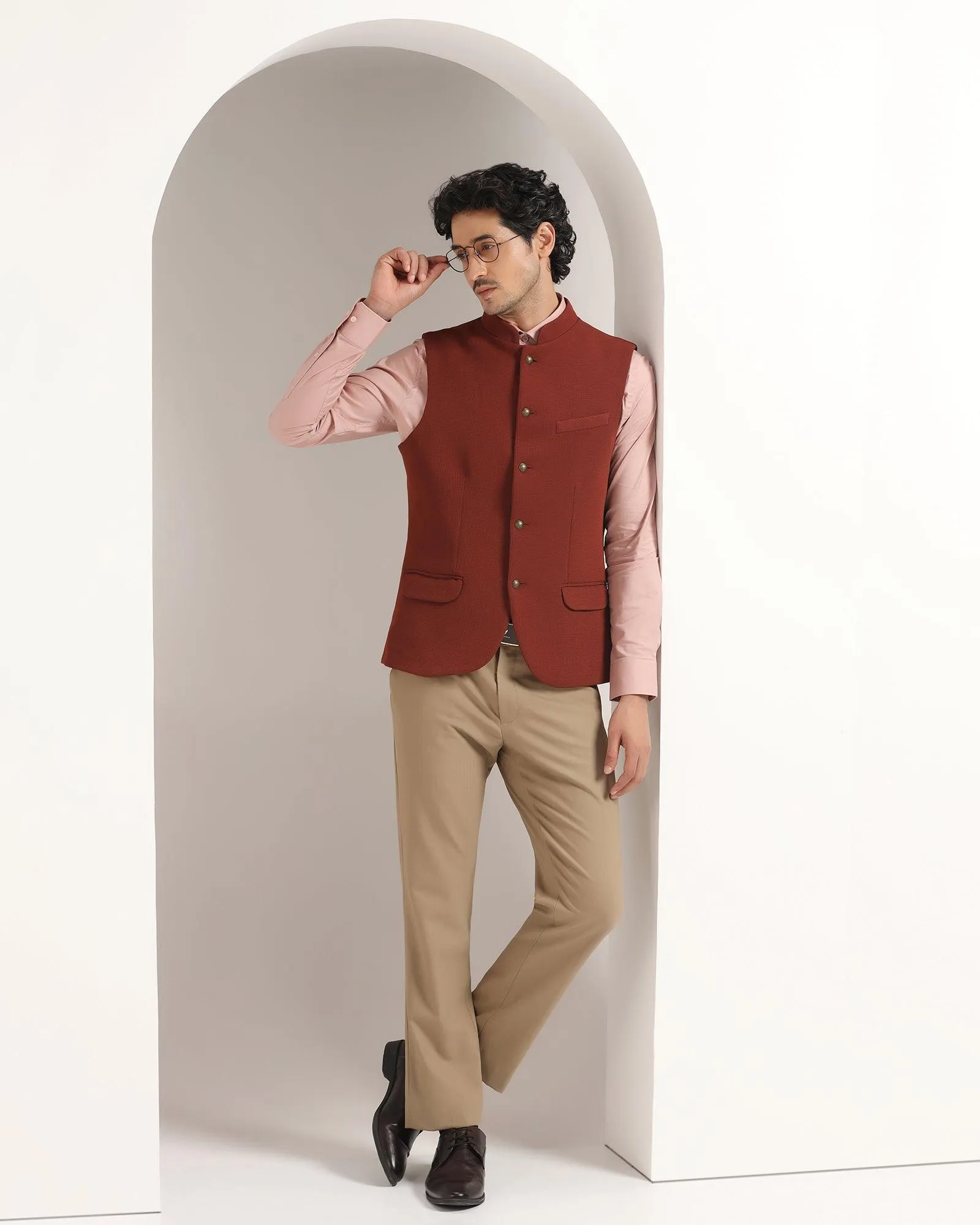 Bandhgala Formal Rust Textured Waistcoat - Echo