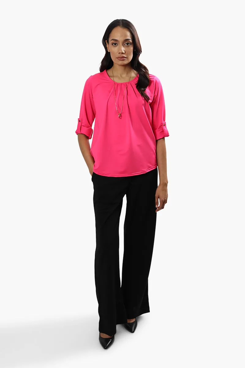 Beechers Brook Solid Roll Up Sleeve Blouse - Pink