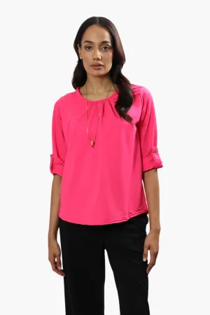 Beechers Brook Solid Roll Up Sleeve Blouse - Pink