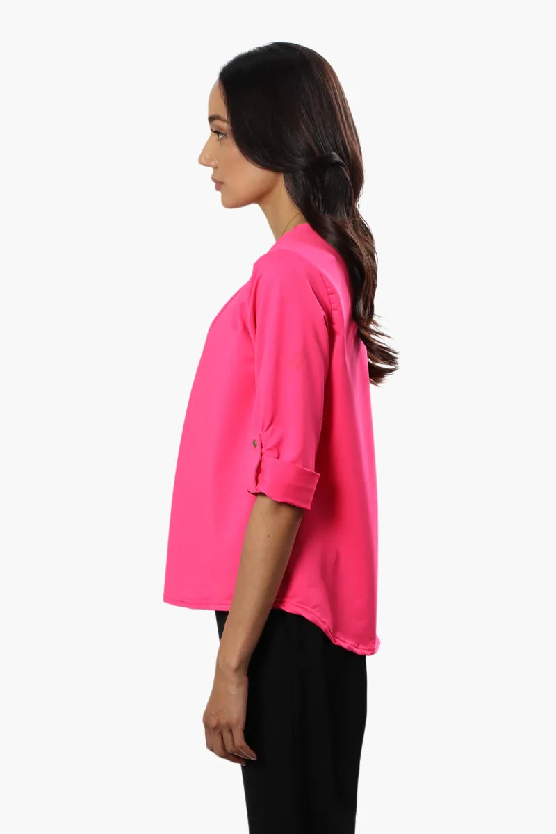 Beechers Brook Solid Roll Up Sleeve Blouse - Pink