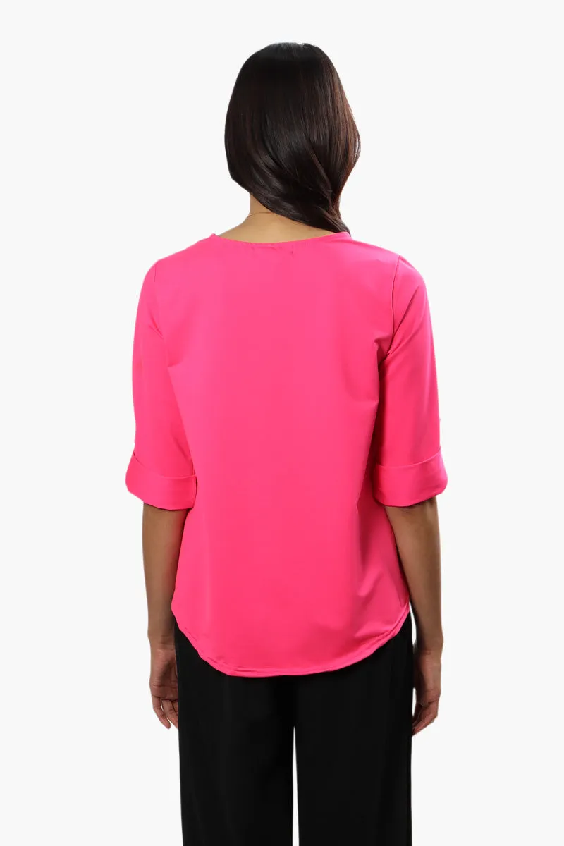 Beechers Brook Solid Roll Up Sleeve Blouse - Pink