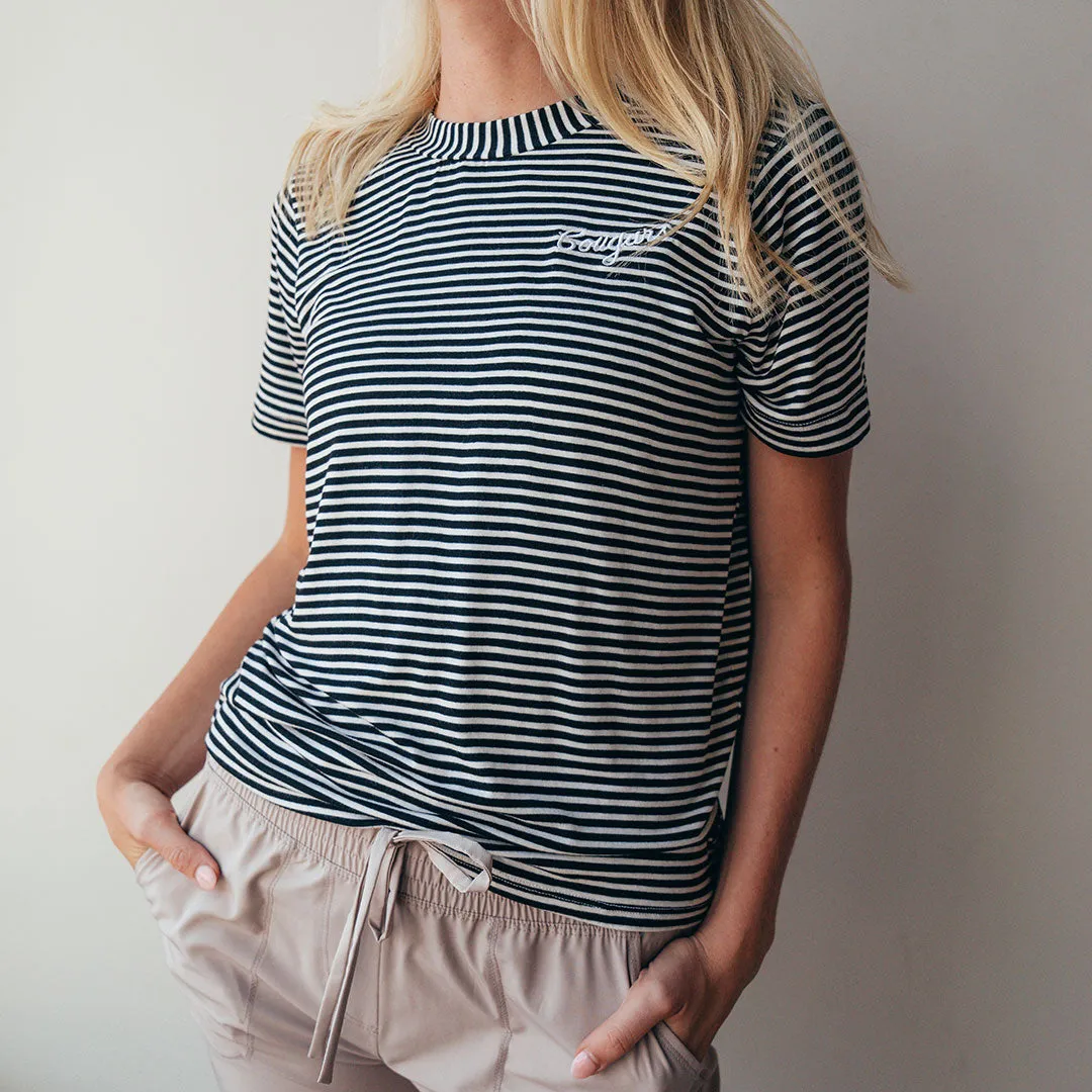 BYU Boyfriend Tee, Black and Ivory Stripe