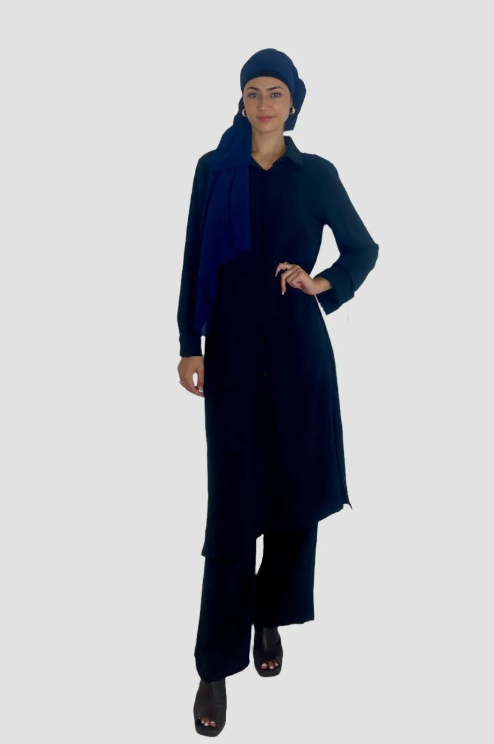 Classic Longline Button Down Shirt And Wide Leg Trousers Coord Set