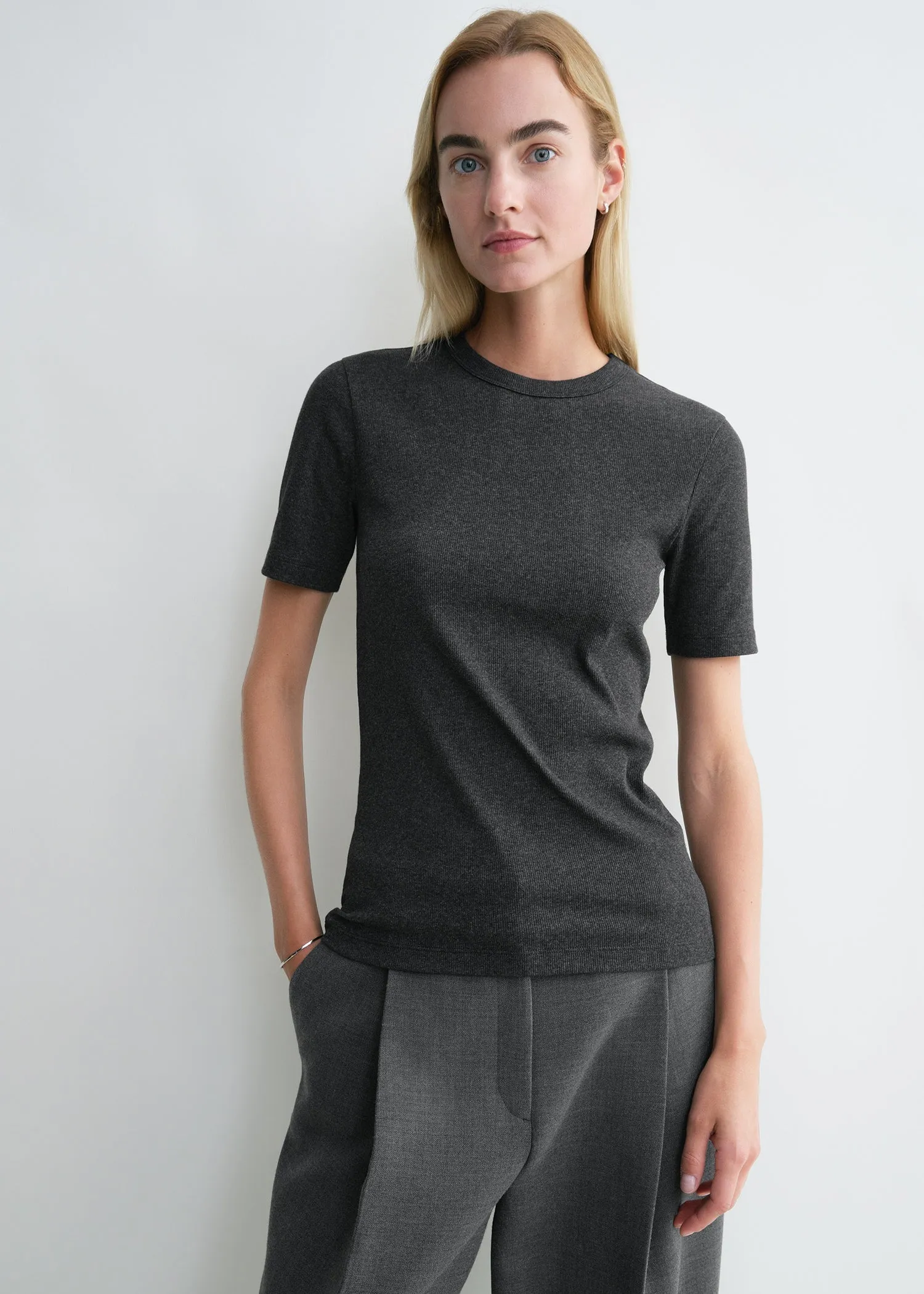 Classic rib tee charcoal melange