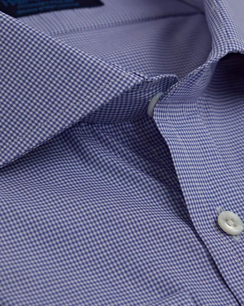 Contemporary Fit, Cutaway Collar, Double Cuff in Blue & White Shepherds Check