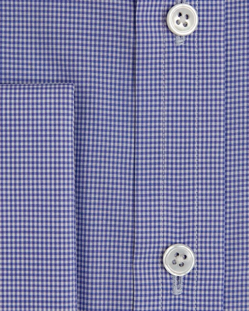 Contemporary Fit, Cutaway Collar, Double Cuff in Blue & White Shepherds Check