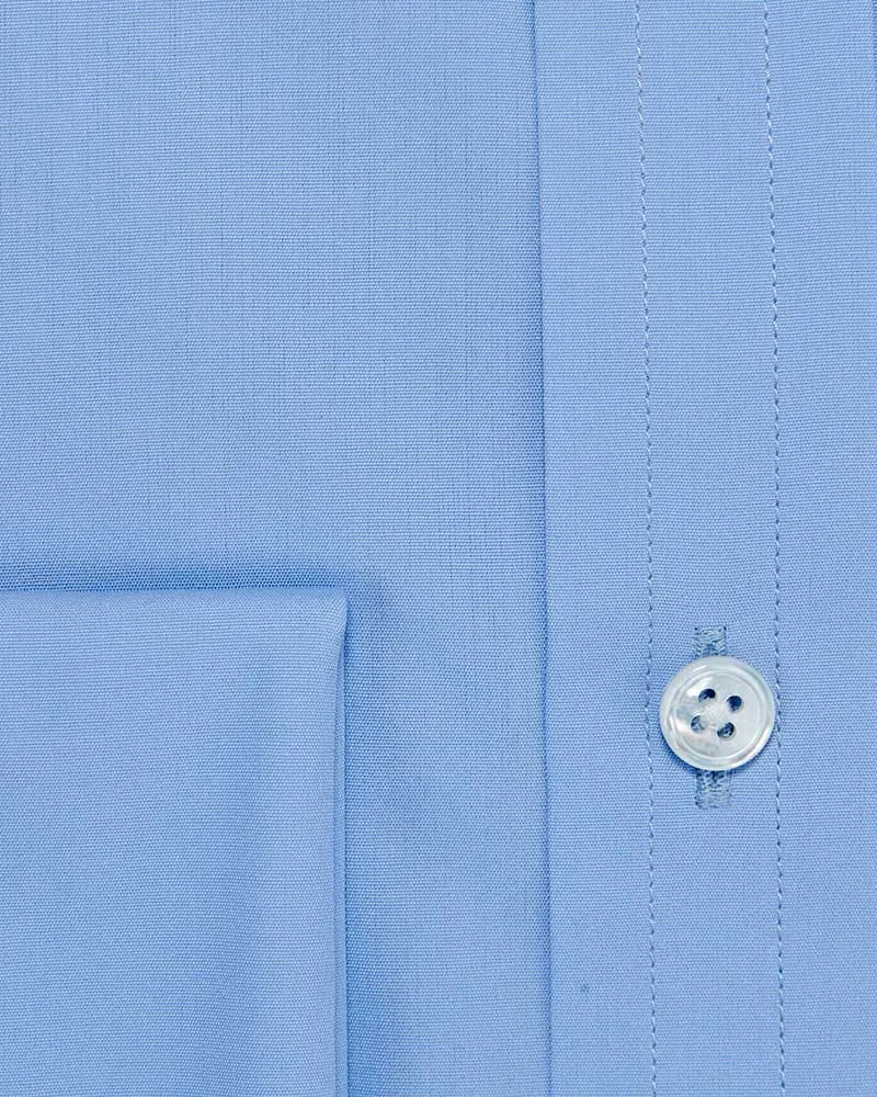 Contemporary Fit Plain Sky Blue Cotton Poplin Shirt with Cut-away Collar & Double Cuff