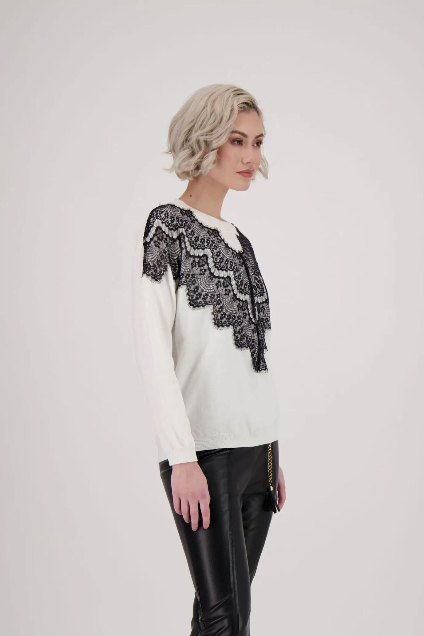 Contrast Lace Trim Sweater Top