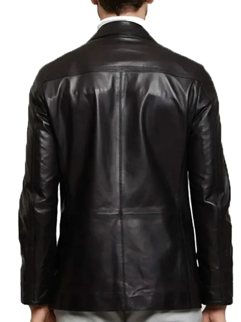 Daron Black Leather Slim-Fit Blazer