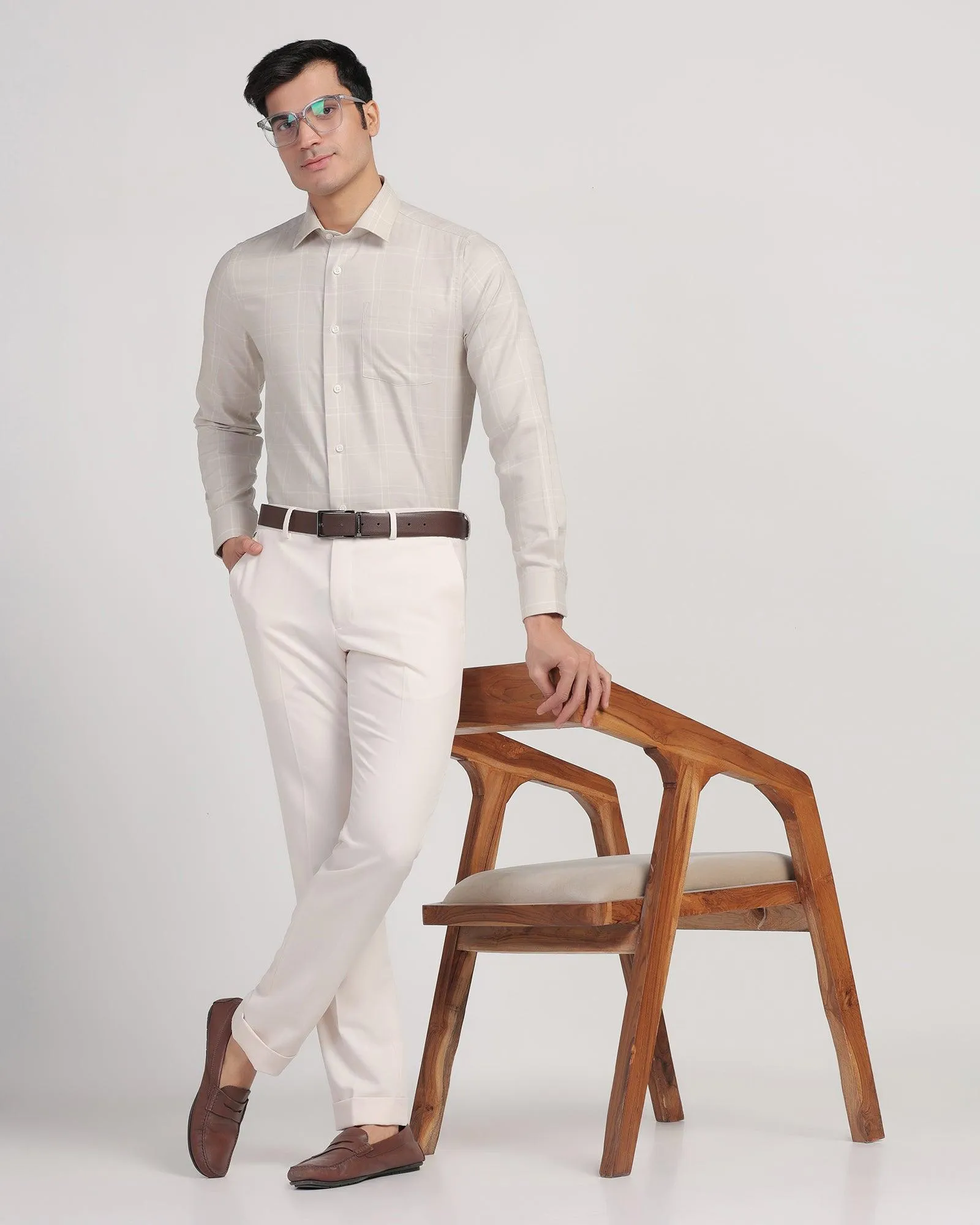 Formal Beige Check Shirt - Jeter