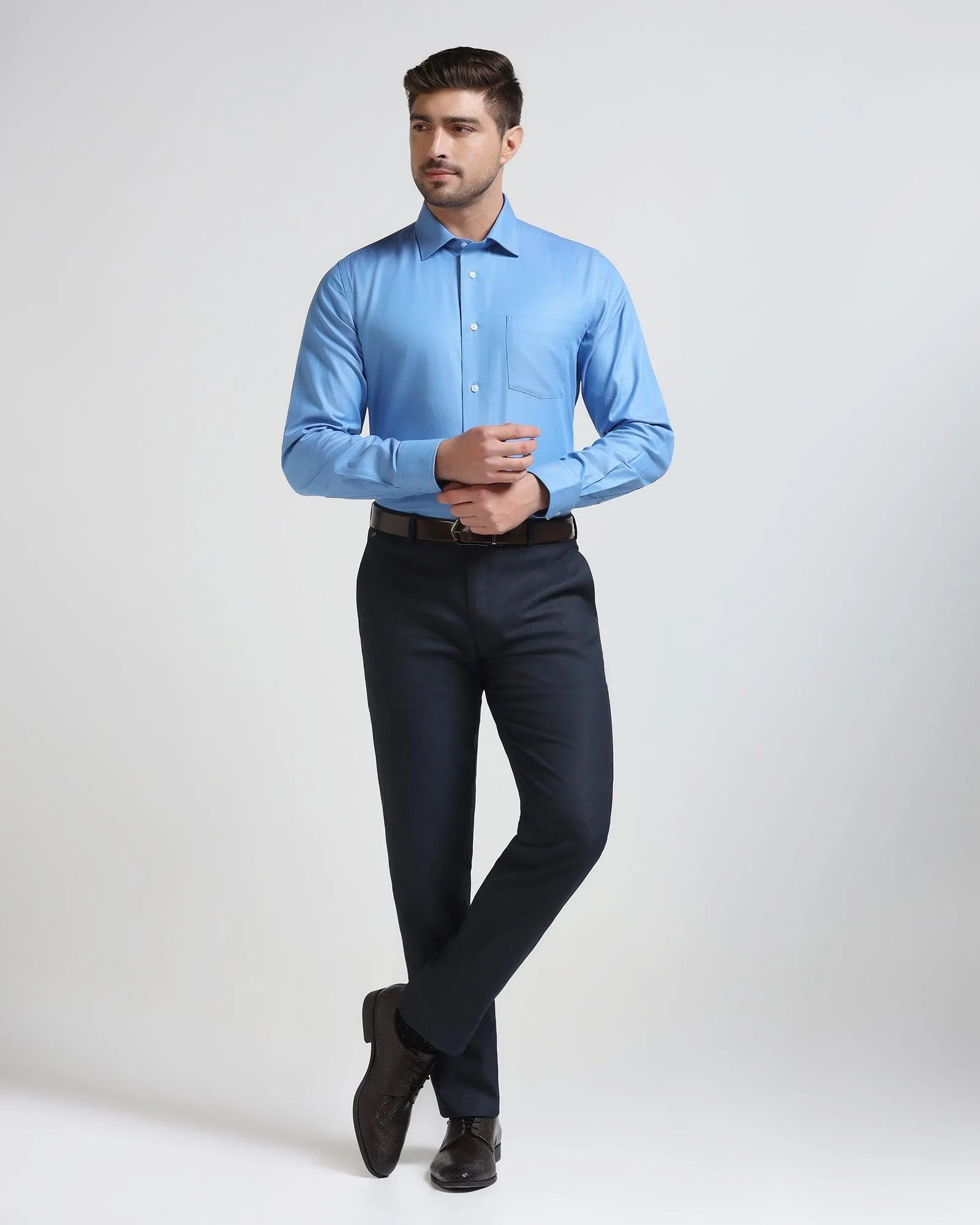 Formal Mid Blue Textured Shirt - Luck