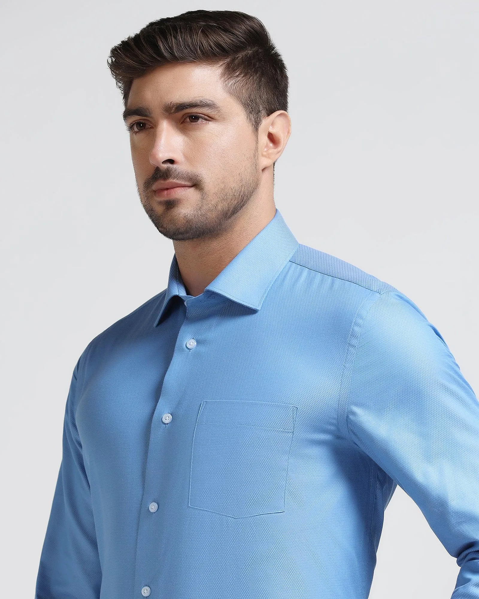 Formal Mid Blue Textured Shirt - Luck