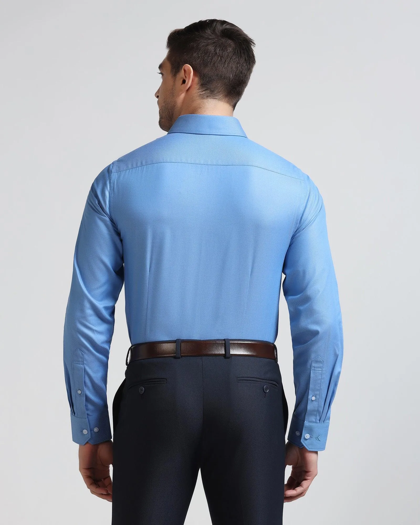 Formal Mid Blue Textured Shirt - Luck