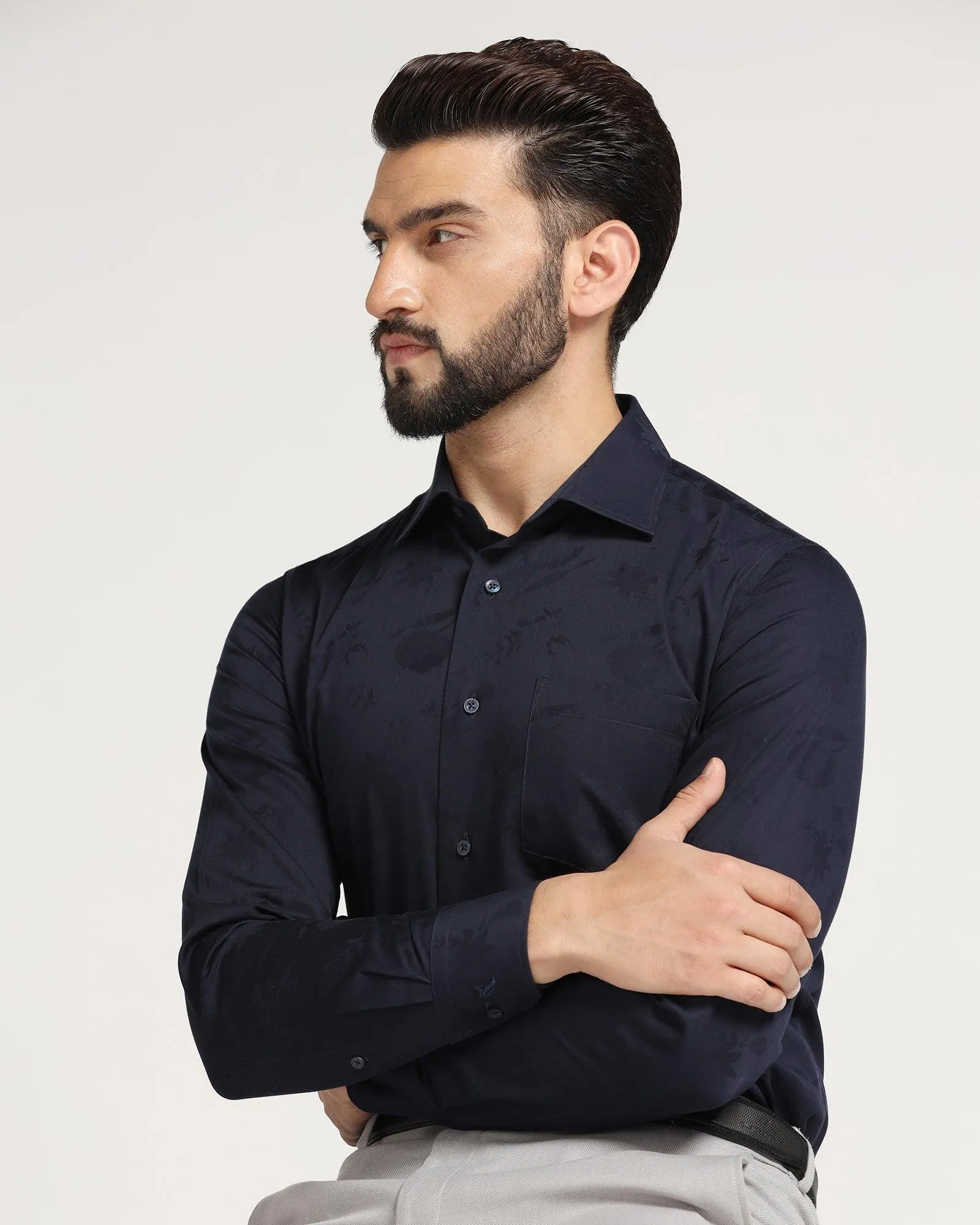 Formal Navy Printed Shirt - Hasad