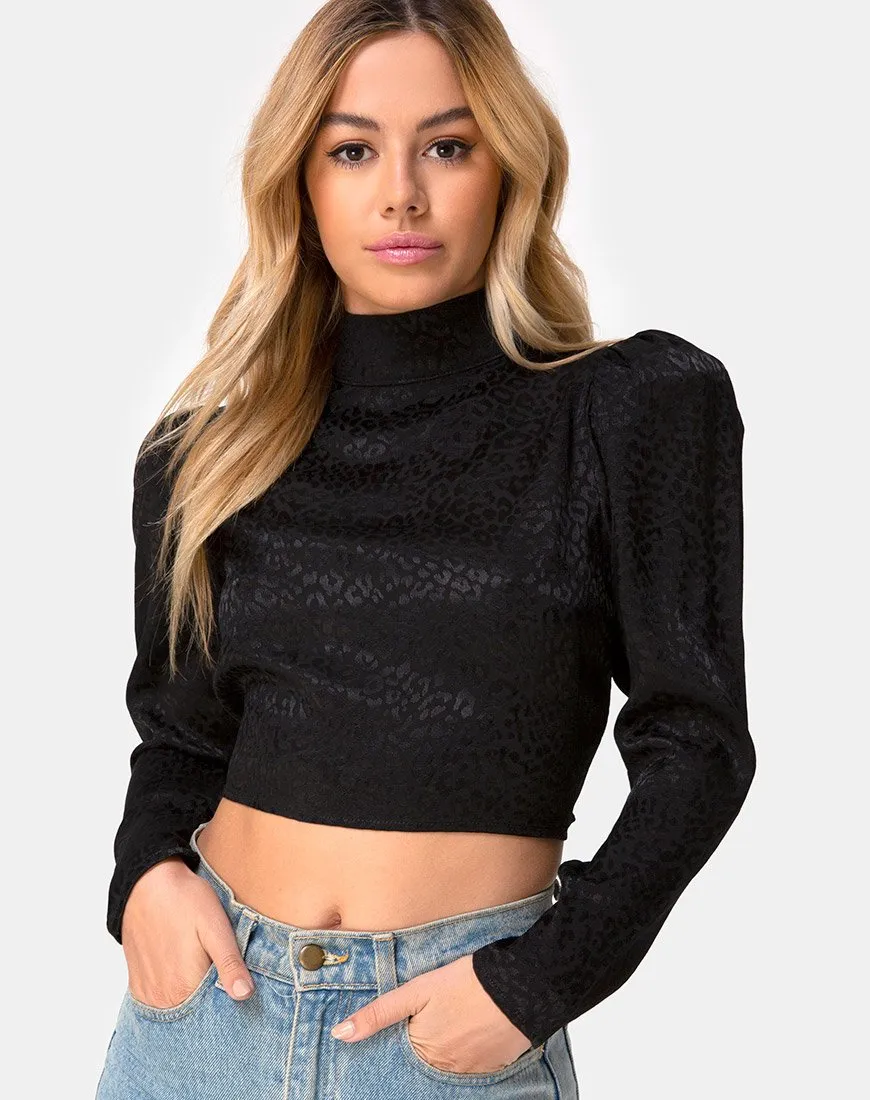 Jasty Crop Top in Satin Cheetah Black