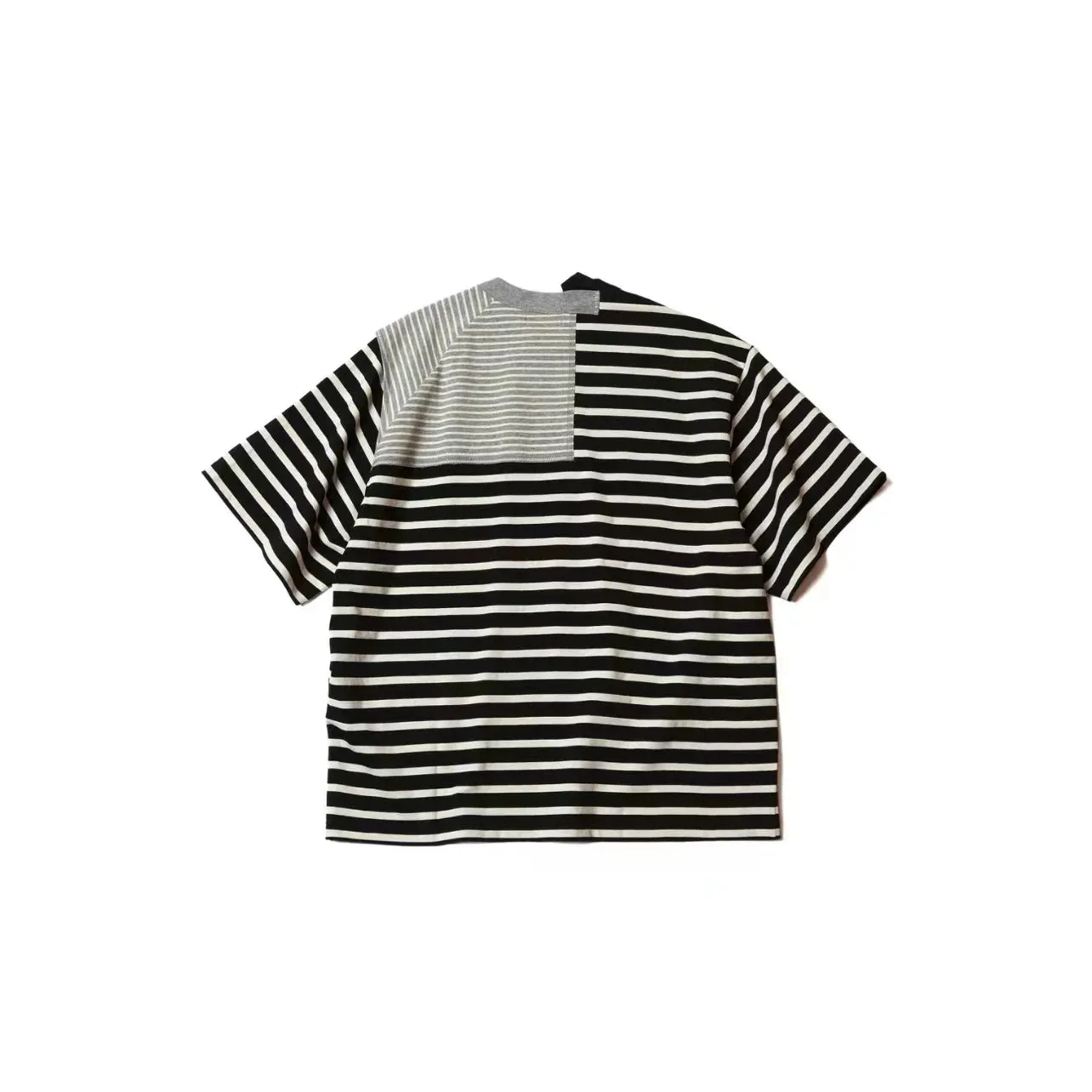 Kolor Simple Style Two Color Stripe Stitching Irregular Cut Tees