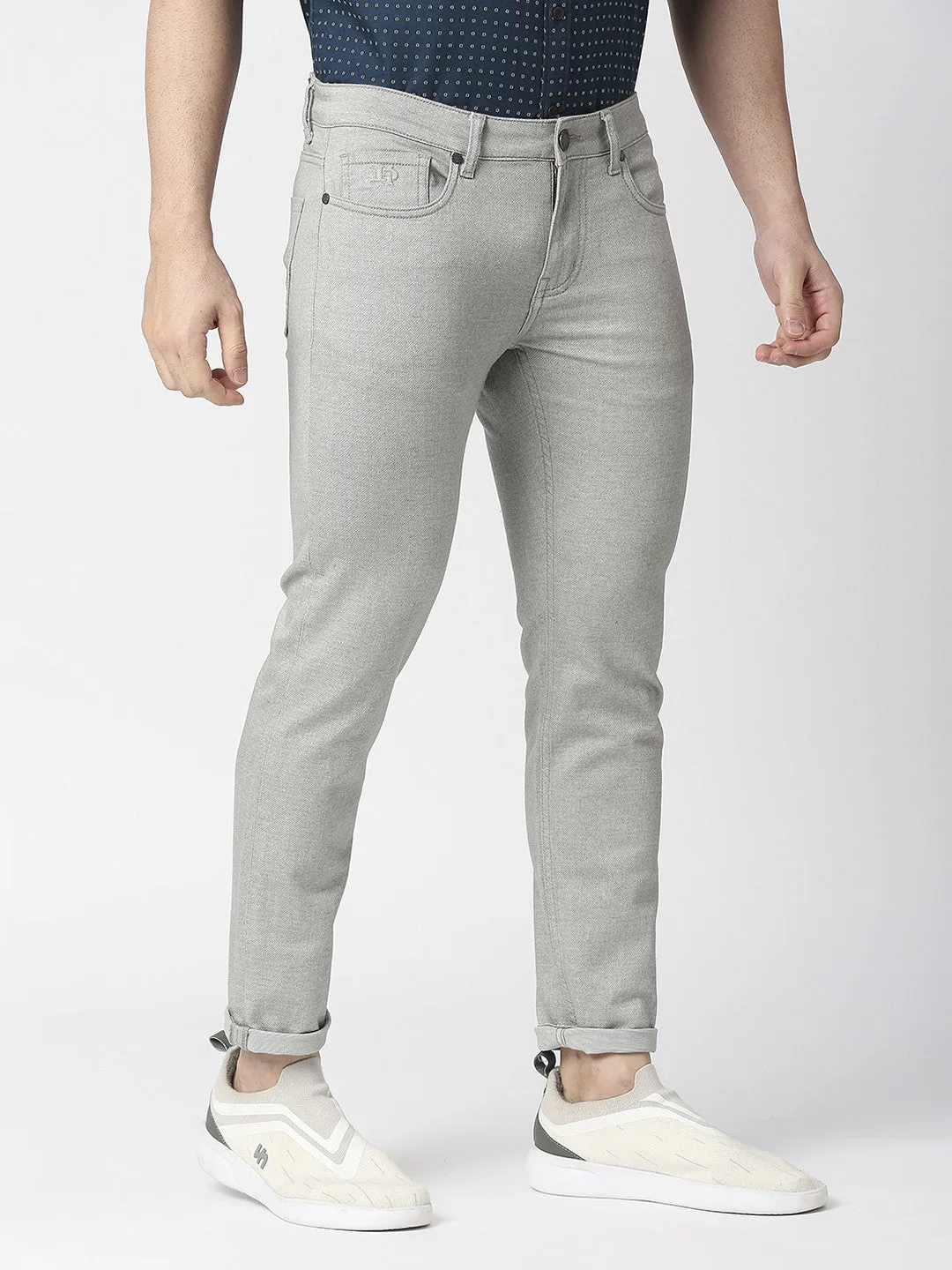 Light Grey Slim Tapered Cotton Stretch Jeans