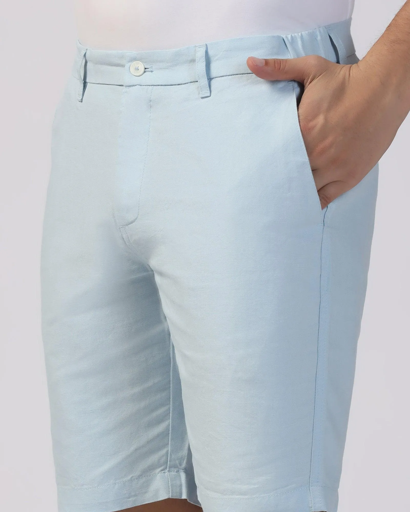 Linen Casual Blue Solid Shorts - Kin