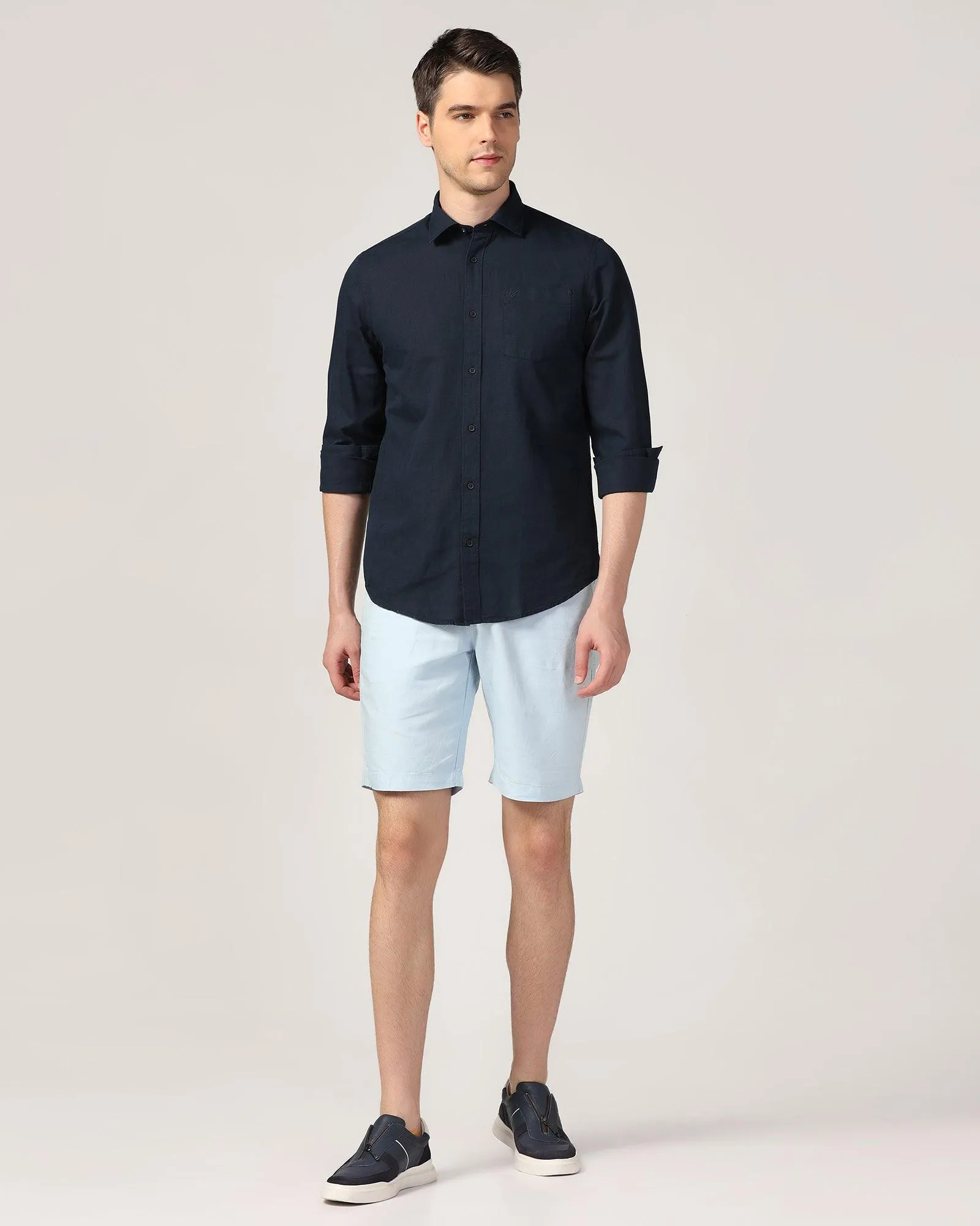 Linen Casual Navy Solid Shirt - Lang