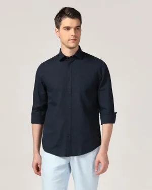 Linen Casual Navy Solid Shirt - Lang