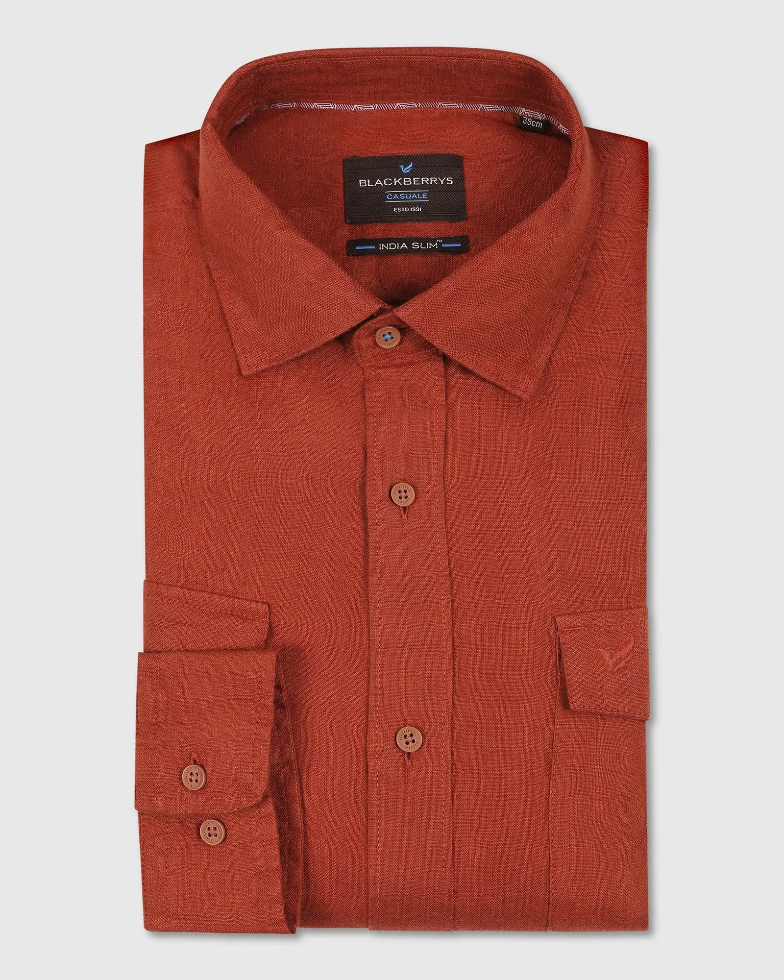 Linen Casual Rust Solid Shirt - Port