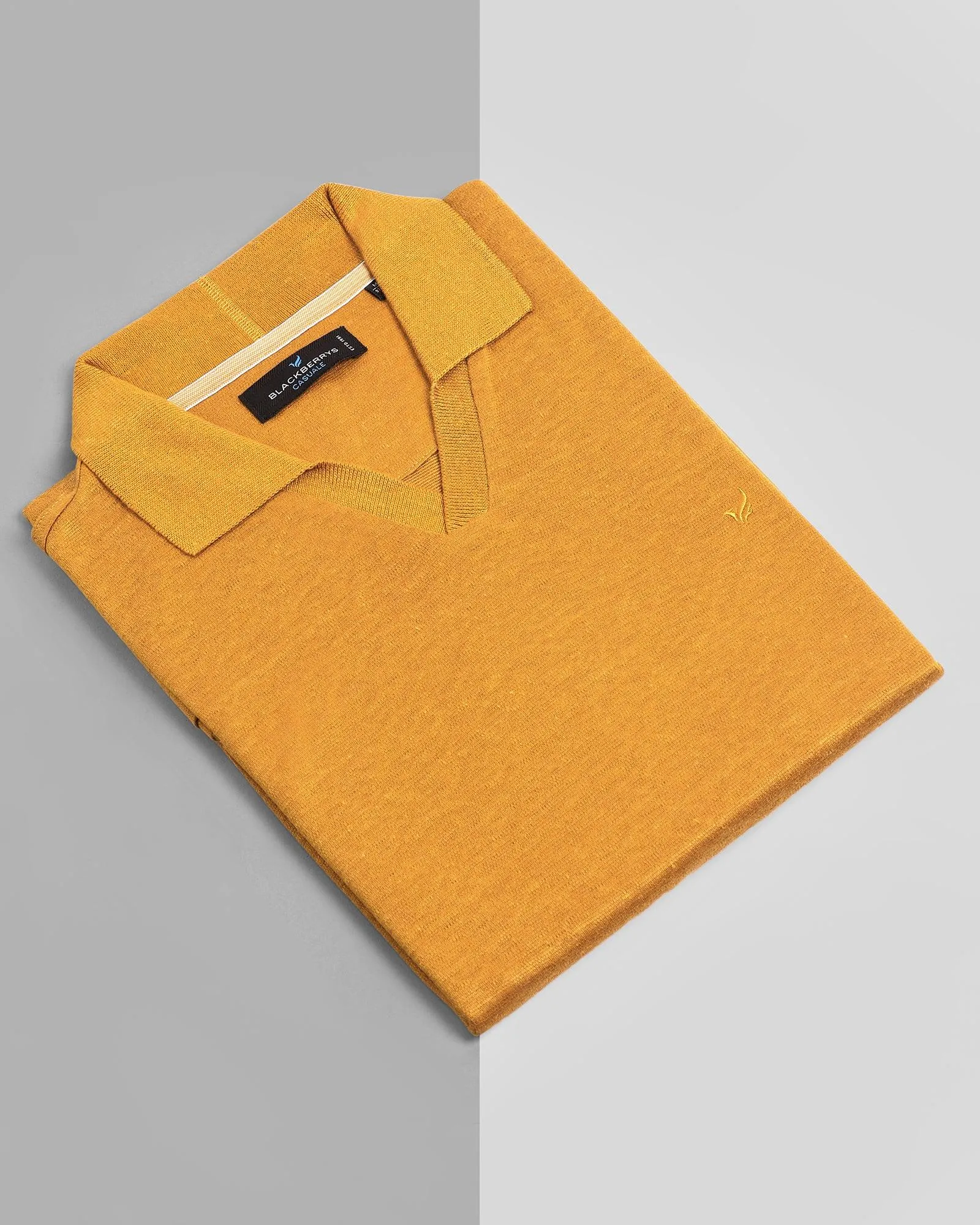 Linen Polo Mustard Yellow Solid T-Shirt - Sanor