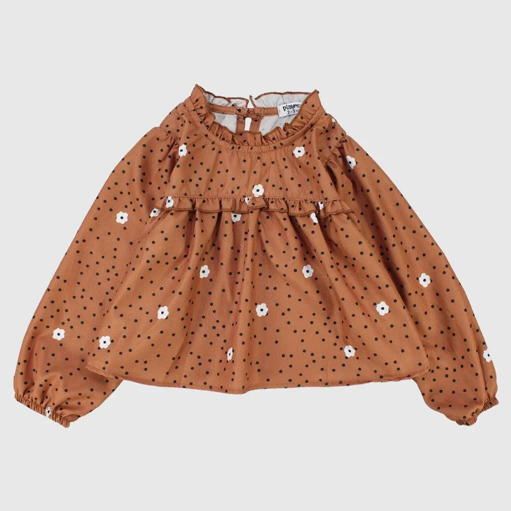 Long-Sleeved Dotted Blouse