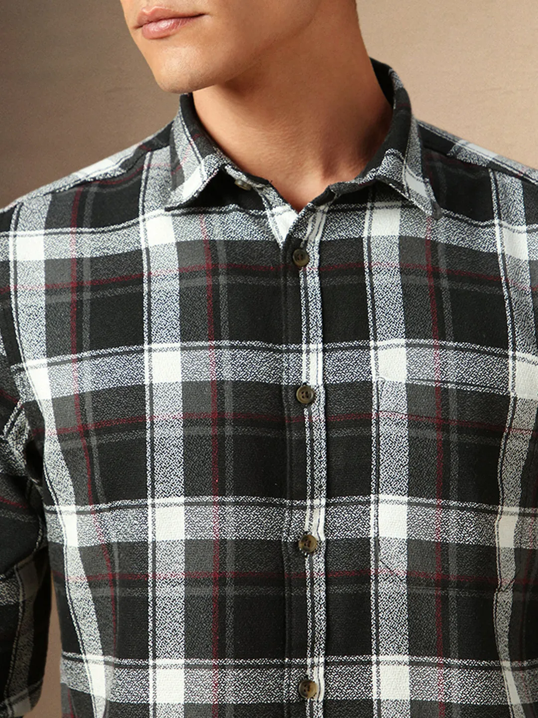 Men's Black Checks Spread Collar Full Sleeves Casual Shirt