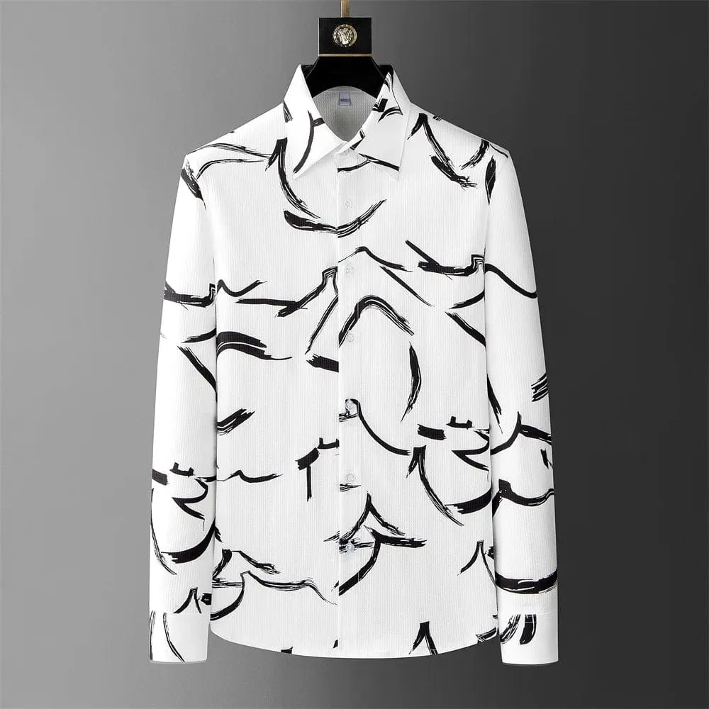 Men's British Style Printed Long Sleeve Shirt – Smart Casual for Business, Social, and Party Wear