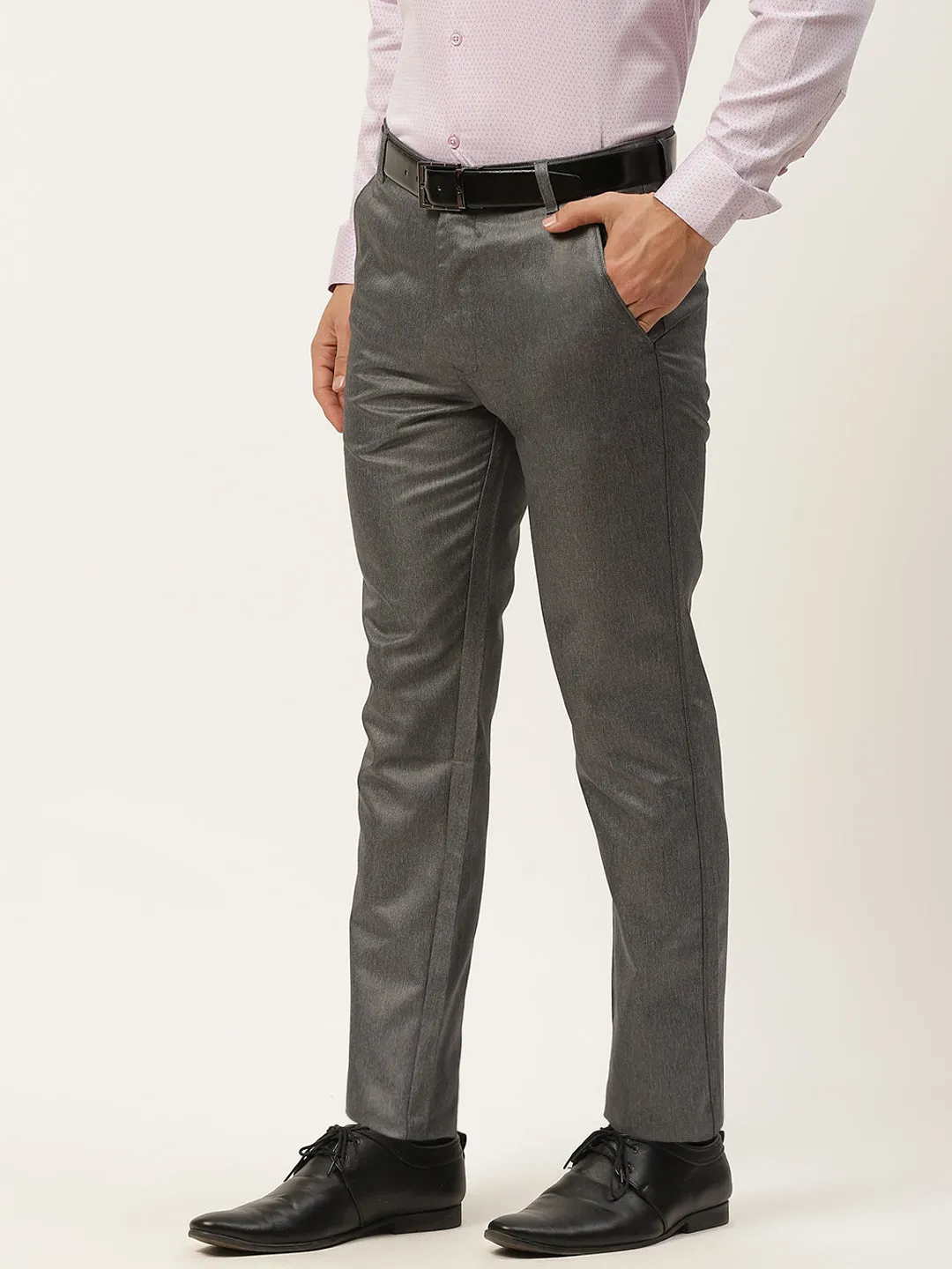 Men's Cotton Blend Charcoal Grey Formal Trousers - Sojanya