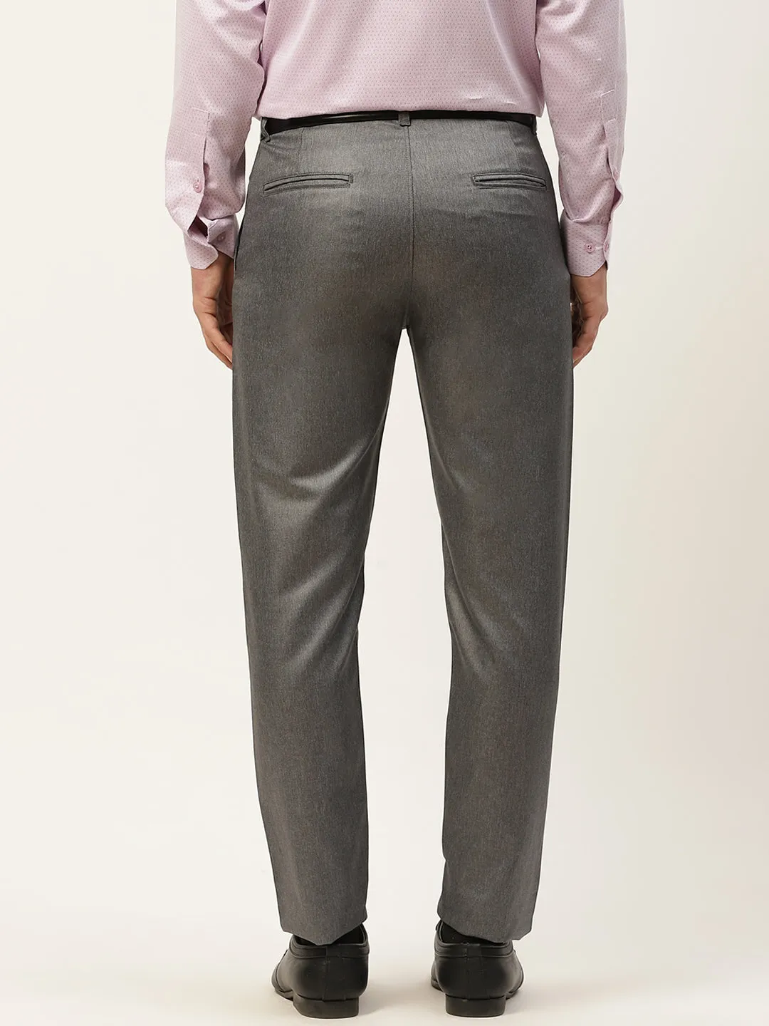 Men's Cotton Blend Charcoal Grey Formal Trousers - Sojanya