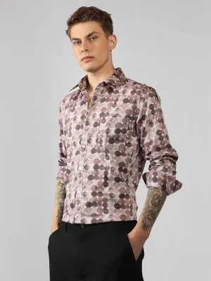 Men's Dark Grey Printed Spread Collar Full Sleeve Regular Fit Shirt