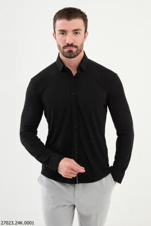 Men's Slim Fit Black Long-Sleeve Shirt.