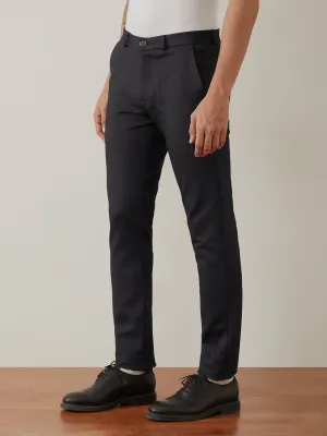 Navy Blue Plain Bi-Stretch Trousers