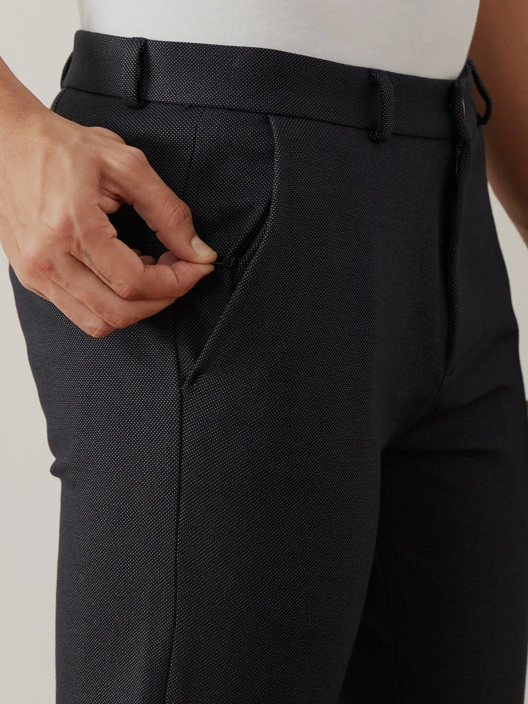 Navy Blue Plain Bi-Stretch Trousers