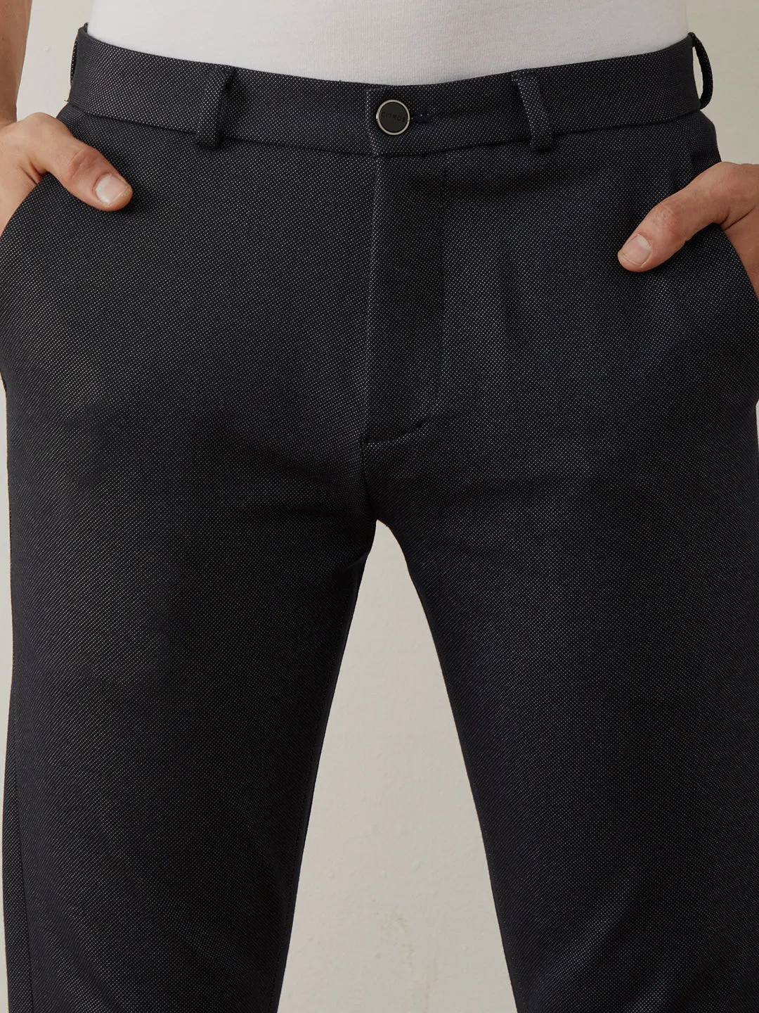 Navy Blue Plain Bi-Stretch Trousers