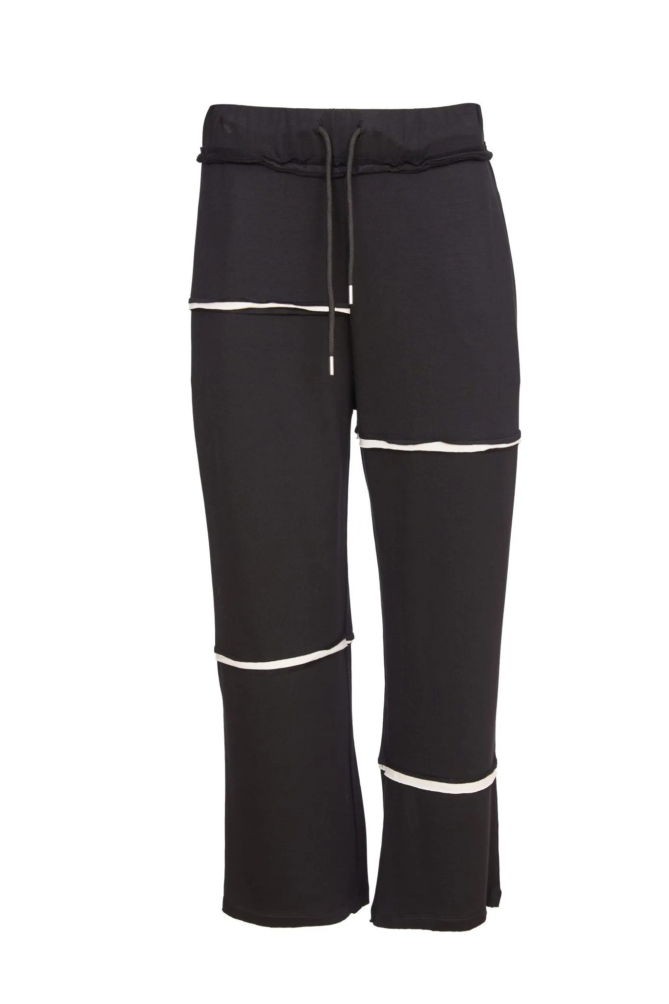 Naya Black Jersey Trousers with drawstring and raw edge contrast seams Naw24146