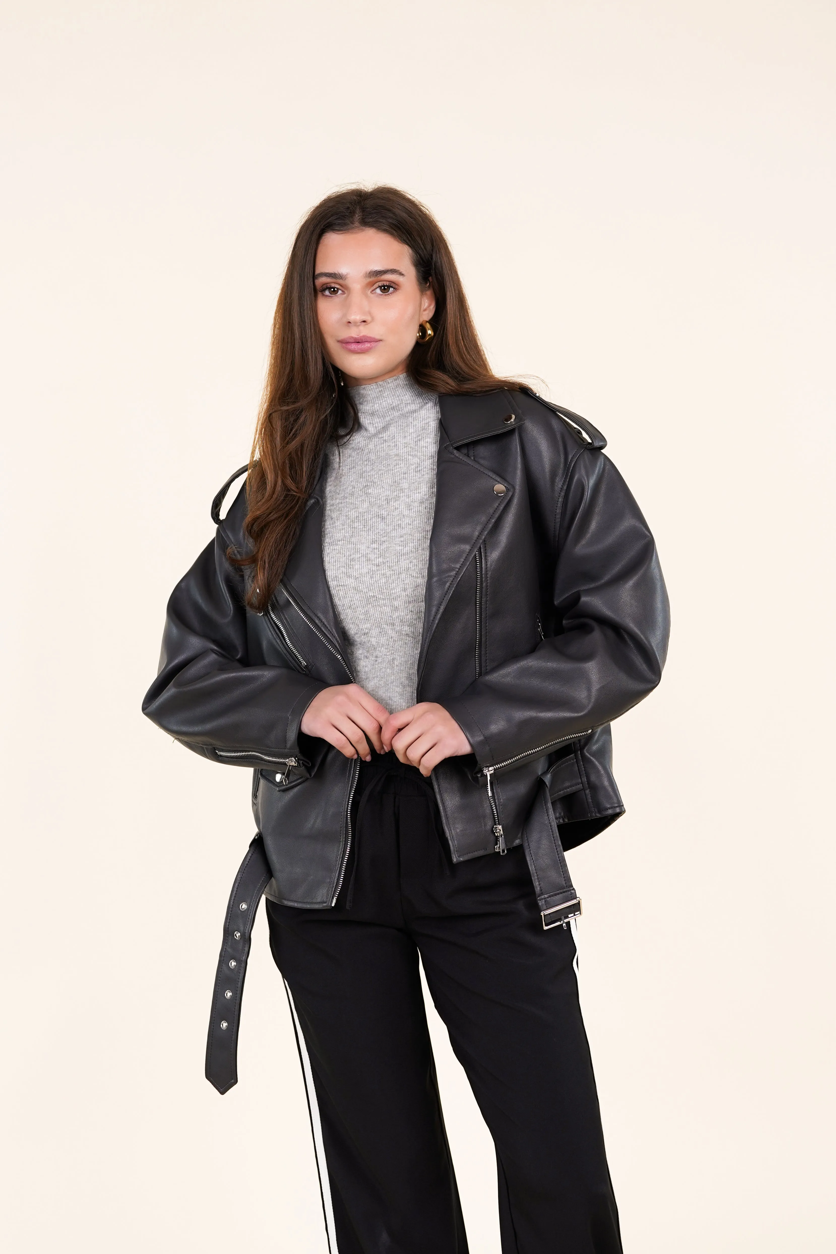 Oversized leatherlook jacket grijs - Niene