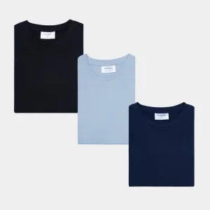 Pack of 3 Basic T-Shirts - Black, Sky Blue & Navy Blue