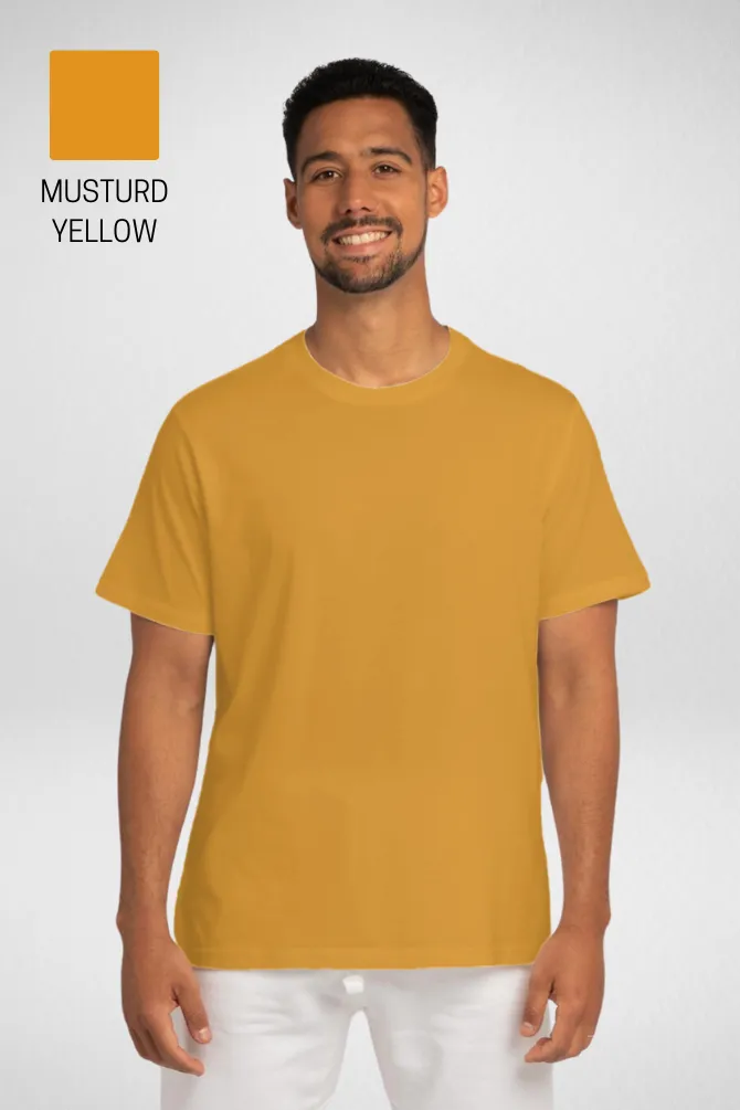 Pack Of 3 Plain T-shirts White Navy Blue and Mustard Yellow for Men