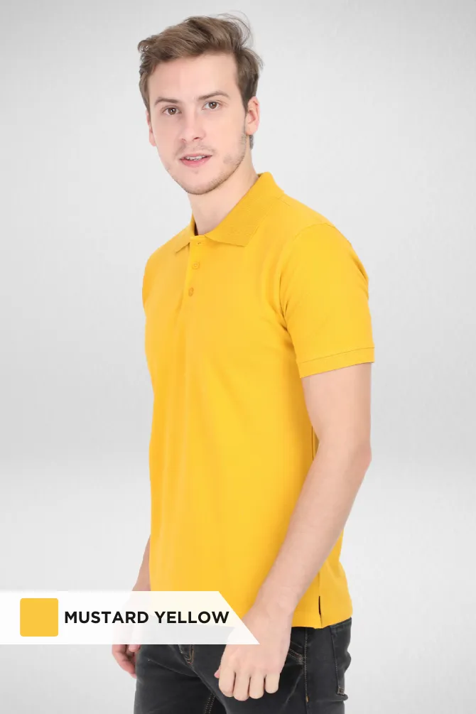 Pack of 3 Polo T-Shirts for Men - Black, Navy Blue and Mustard Yellow