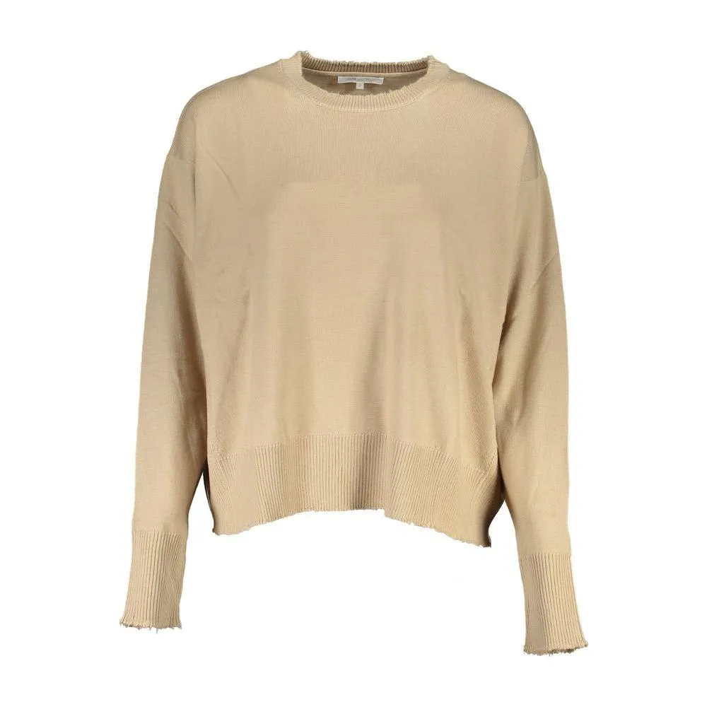 Patrizia Pepe Chic Beige Crew Neck Sweater with Contrast Details