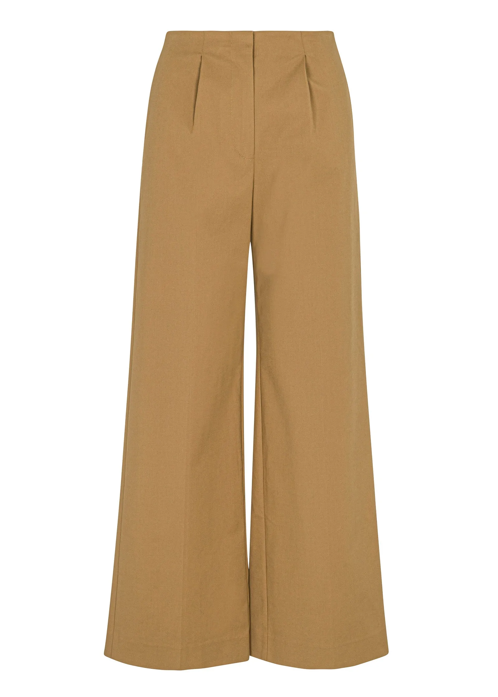 Refined Sateen Wide Leg Cotton Trouser