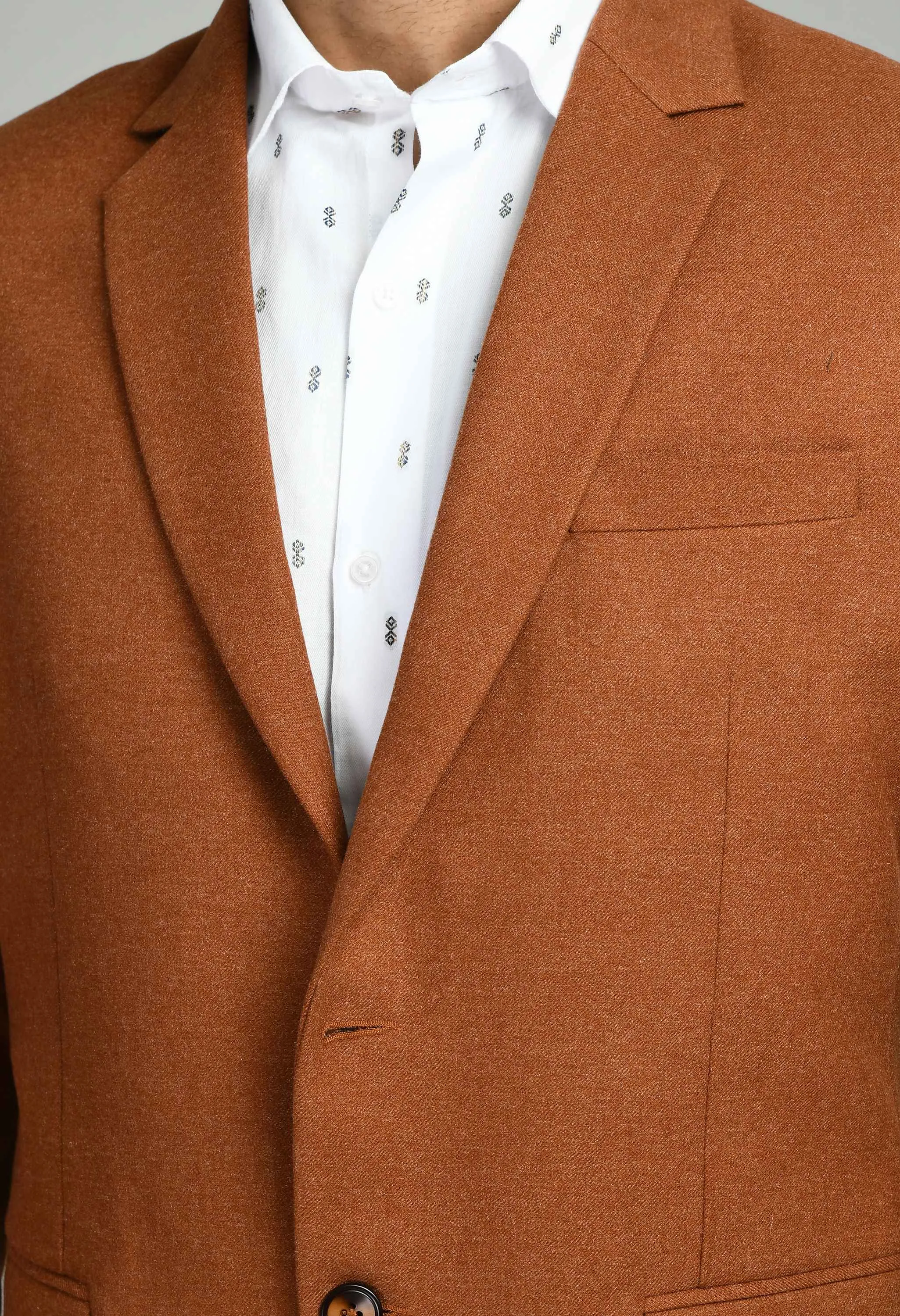 Rust Solid Casual Blazers with Notched Lapel