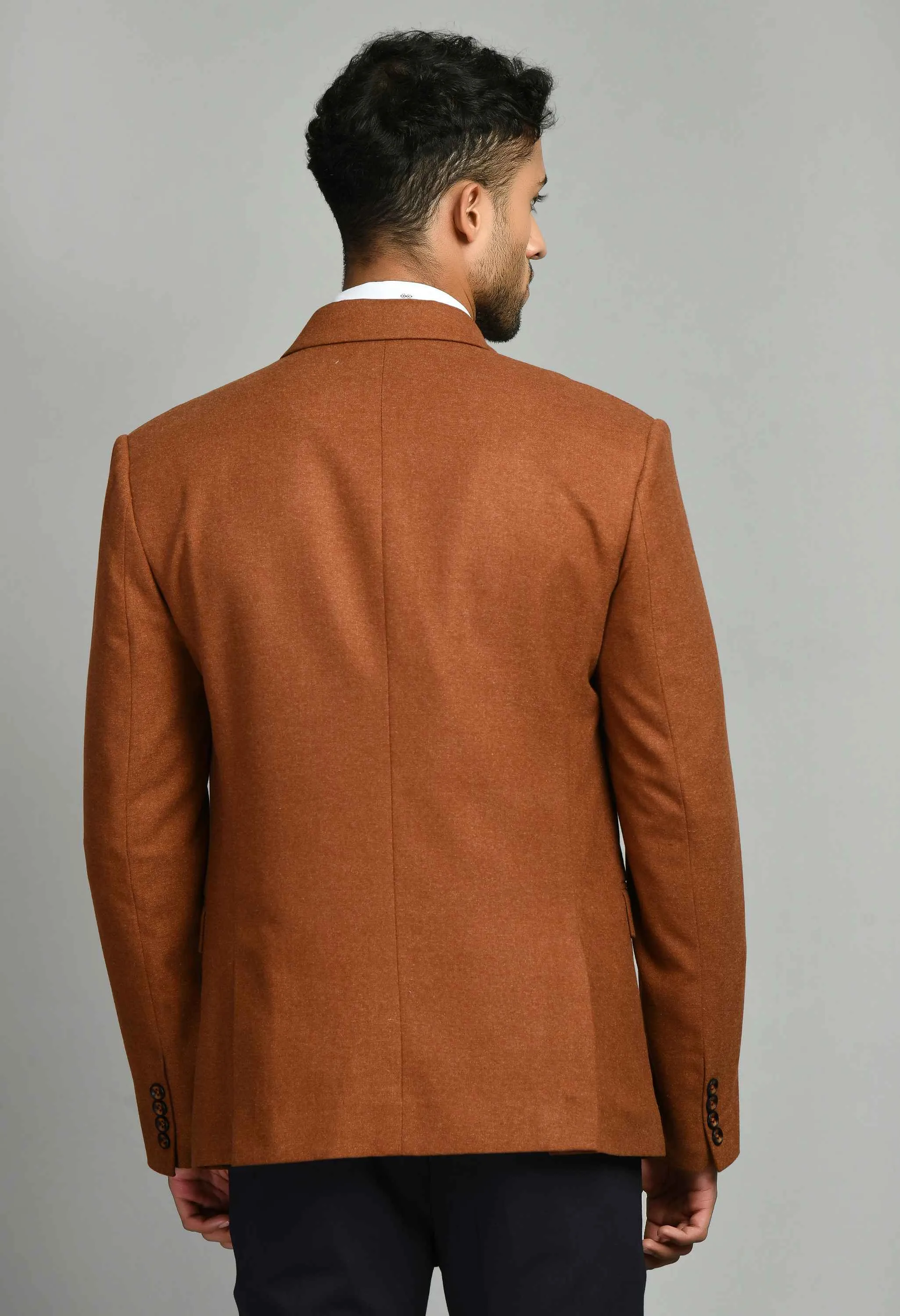 Rust Solid Casual Blazers with Notched Lapel