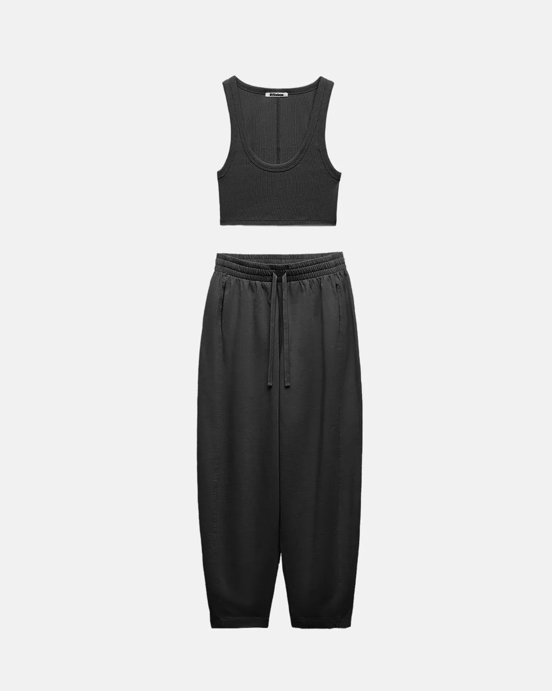 Set Of Two : Corset Style Top & Relaxed Fit Joggers in Black