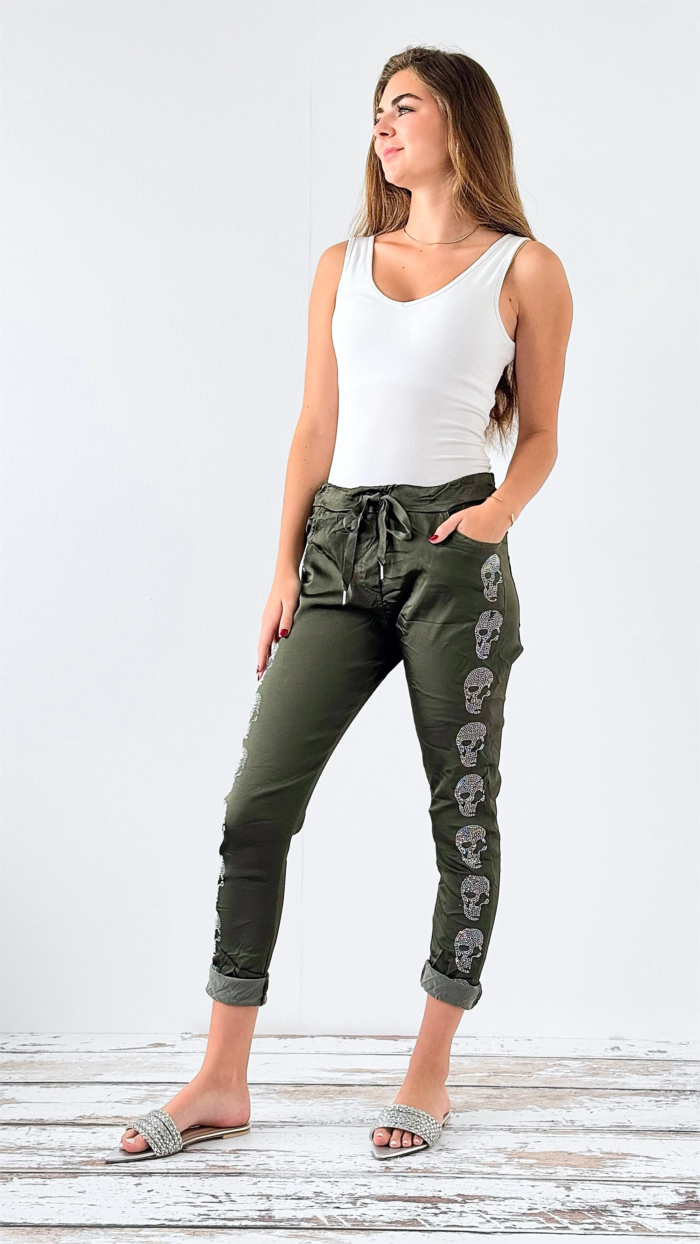 Skull Wish List Italian Joggers- Olive